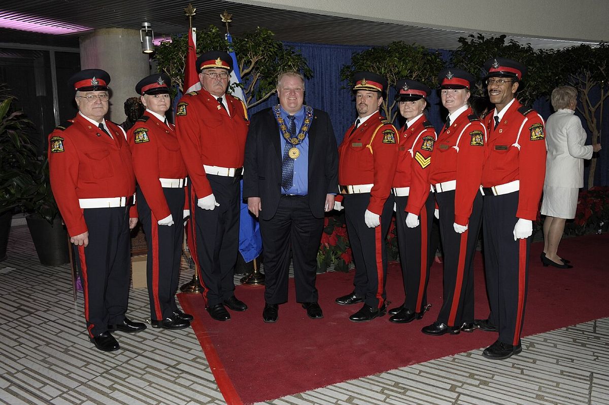 Mayor Rob Ford with honour guard at the Mayor's 2011 Levee at City Hall. Toronto, Ontario, Canada.