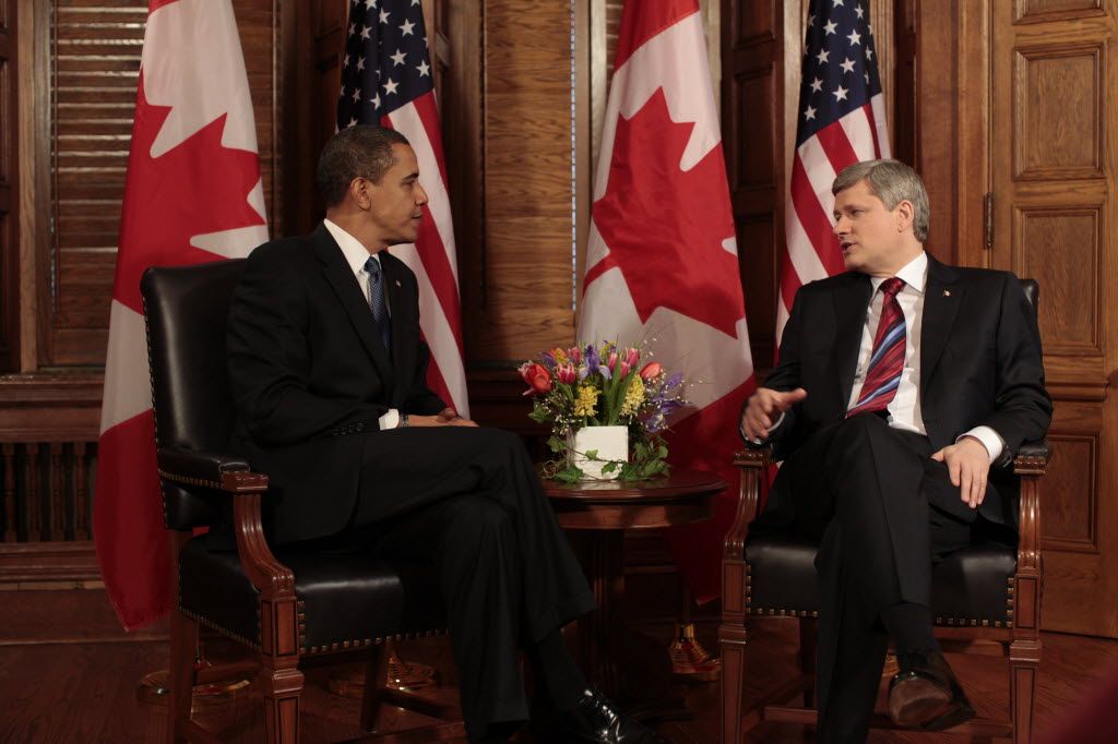 Barack Obama, President of the United States of America, with Stephen Harper, Prime Minister of Canada.